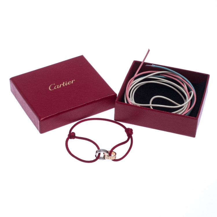 Pre Owned Cartier Love Charity Two Tone 18K Gold Red Cord Adjustable Bracelet 
