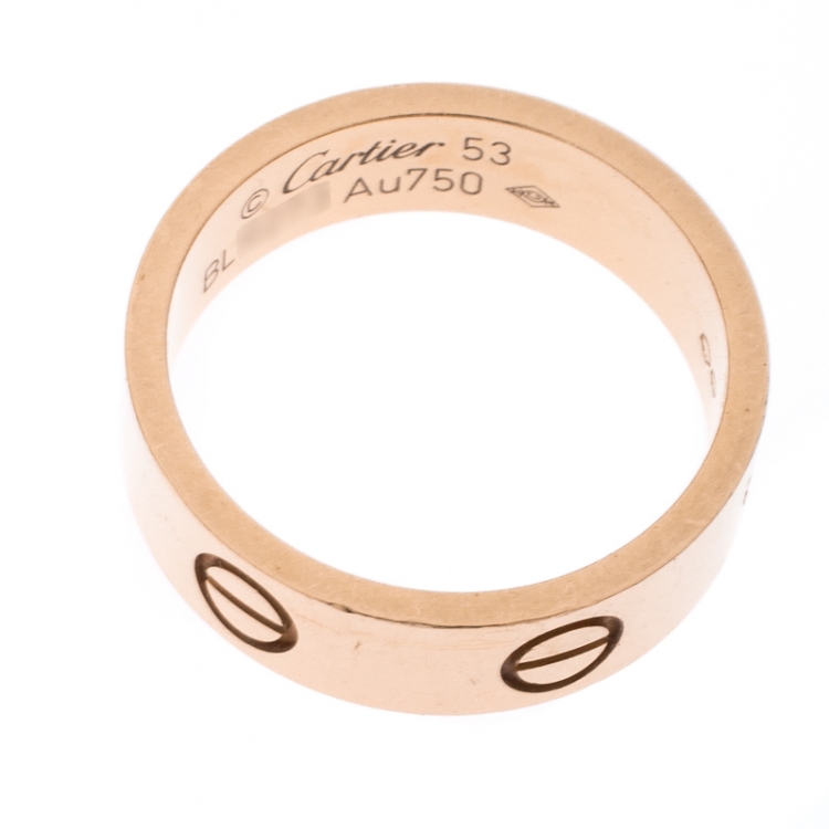 Pre Owned Cartier Love 18K Rose Gold Band Ring Size 53