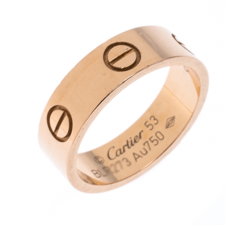 Pre Owned Cartier Love 18K Rose Gold Band Ring Size 53