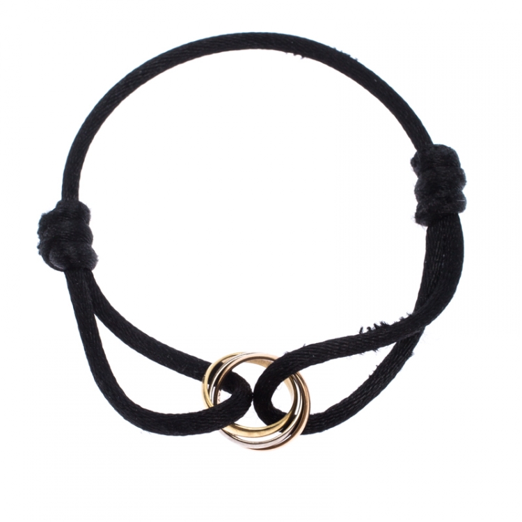 Cartier Trinity Three Tone 18k Gold Black Cord Adjustable Bracelet