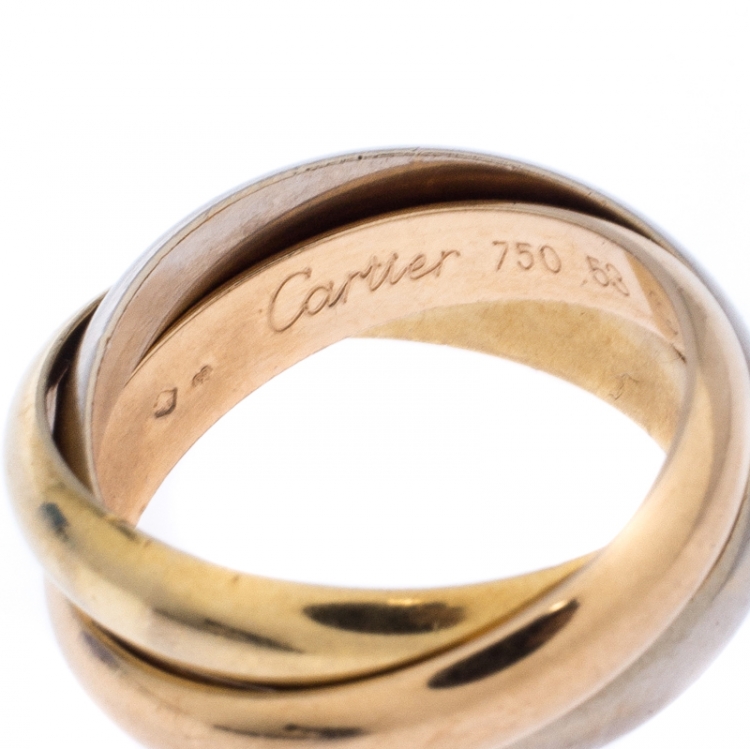 Pre Owned Cartier Trinity De Cartier Three Tone 18k Gold Band Ring Size 53