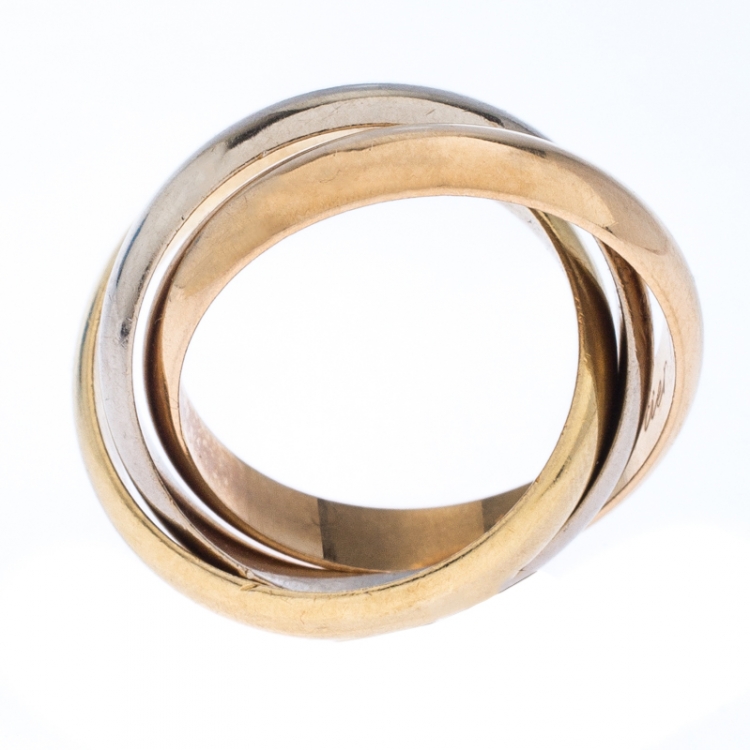 Pre Owned Cartier Trinity De Cartier Three Tone 18k Gold Band Ring Size 53