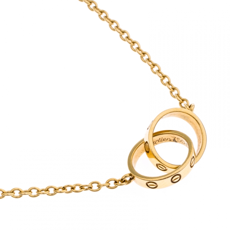 Pre Owned Cartier Love 2 Hoops 18k Yellow Gold Necklace