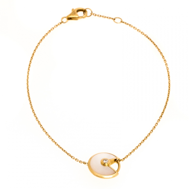 Pre Owned Cartier Amulette De Cartier White Mother of Pearl & Diamond 18k Yellow Gold Bracelet