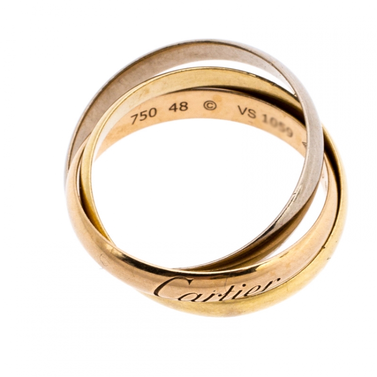 Pre Owned Cartier Trinity De Cartier Three Tone 18K Gold Band Ring Size 48
