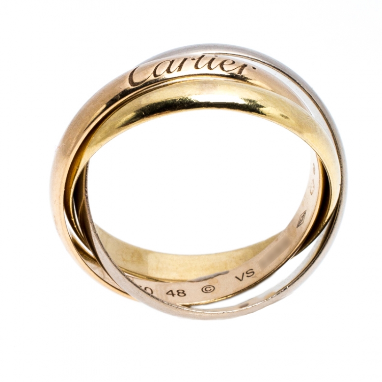 Pre Owned Cartier Trinity De Cartier Three Tone 18K Gold Band Ring Size 48