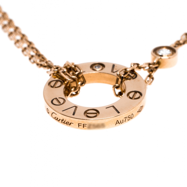 Pre Owned Cartier Love Diamond 18K Rose Gold Double Chain Necklace