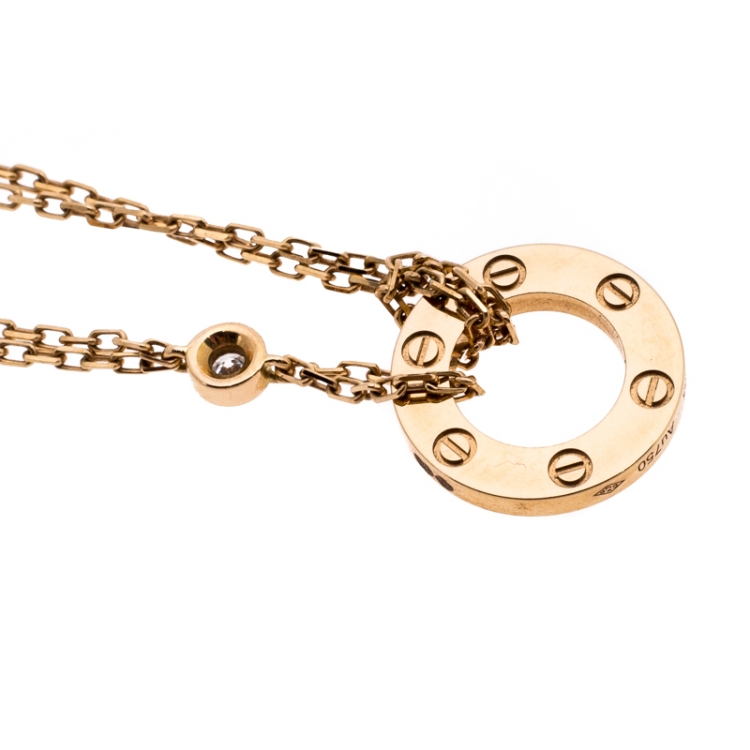 Pre Owned Cartier Love Diamond 18K Rose Gold Double Chain Necklace