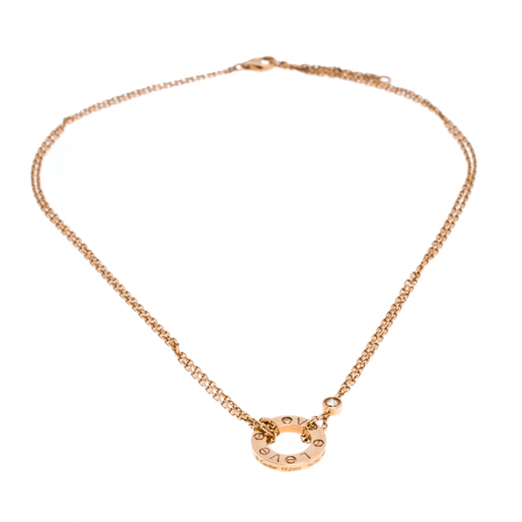 Pre Owned Cartier Love Diamond 18K Rose Gold Double Chain Necklace