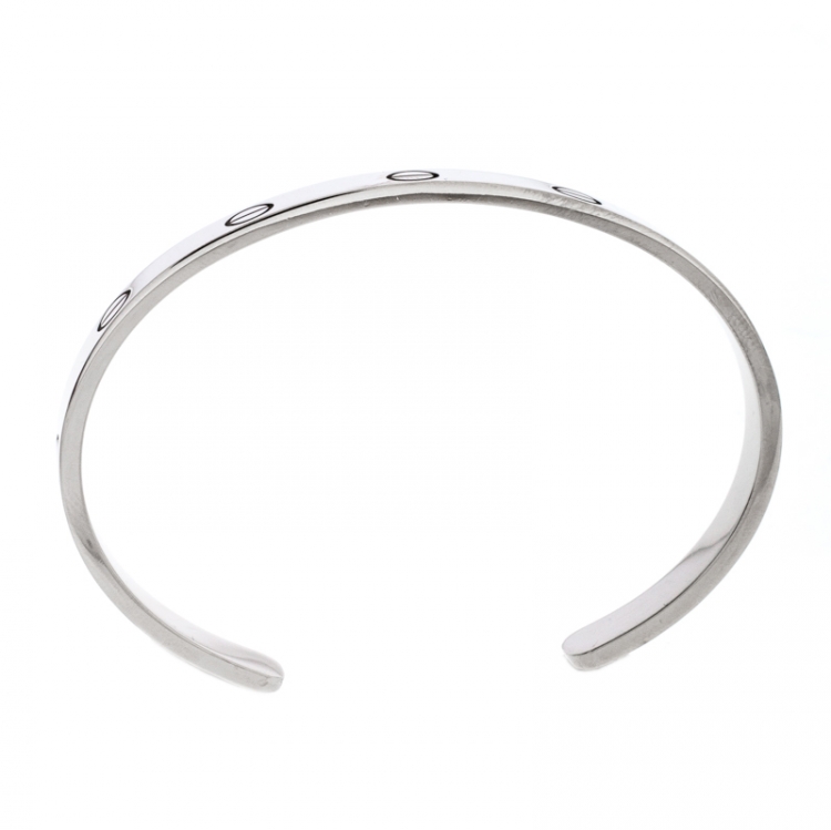 Pre Owned Cartier Love 18K White Gold Open Cuff Bracelet Size 17