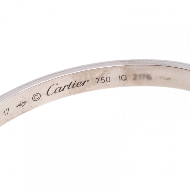 Pre Owned Cartier Love 18K White Gold Open Cuff Bracelet Size 17