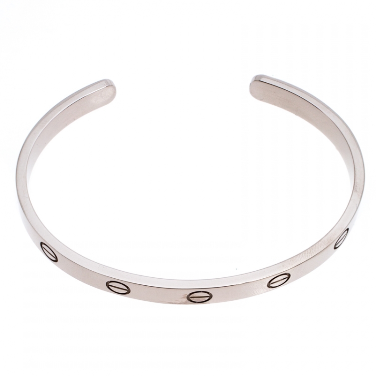 Pre Owned Cartier Love 18K White Gold Open Cuff Bracelet Size 17