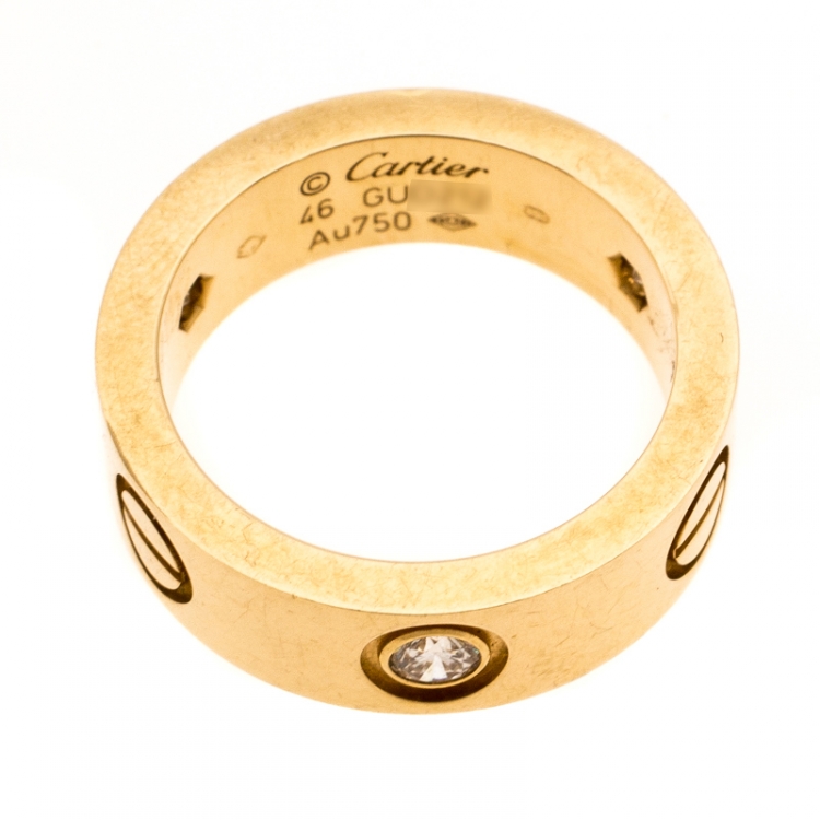 Pre Owned Cartier Love 3 Diamond 18K Yellow Gold Band Ring Size 46