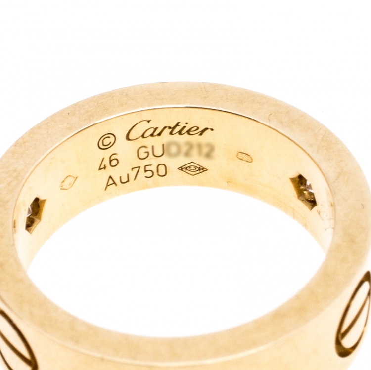 Pre Owned Cartier Love 3 Diamond 18K Yellow Gold Band Ring Size 46