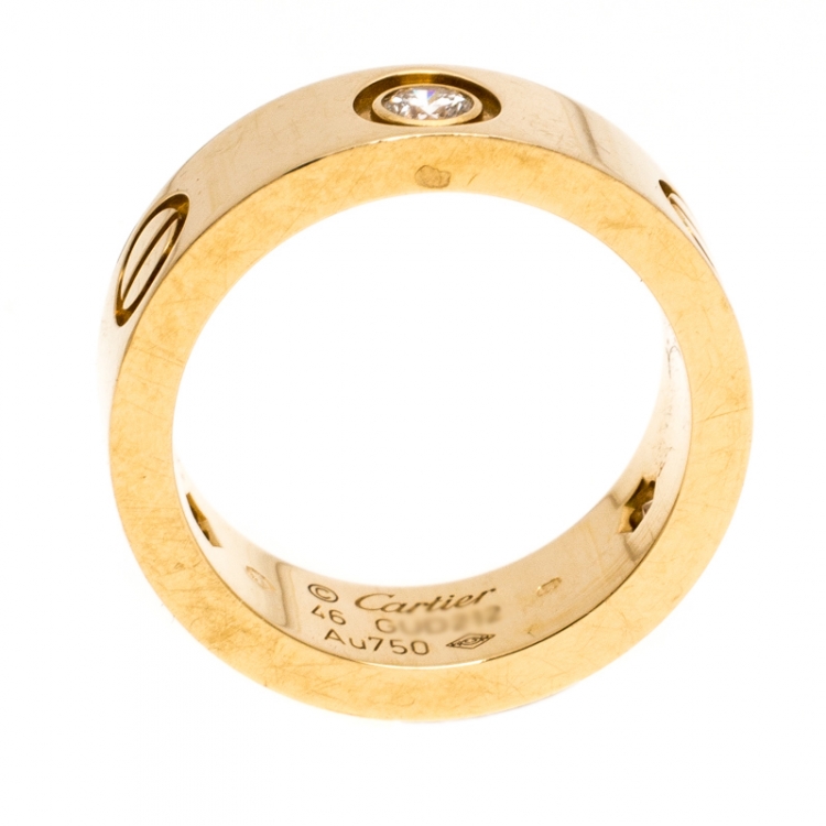Pre Owned Cartier Love 3 Diamond 18K Yellow Gold Band Ring Size 46