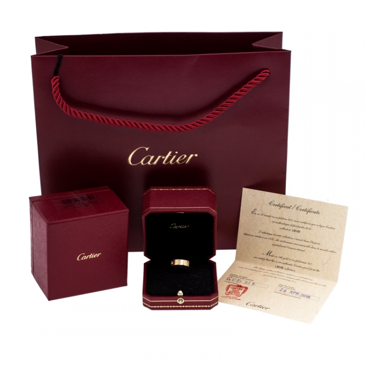 Pre Owned Cartier Love 3 Diamond 18K Yellow Gold Band Ring Size 46