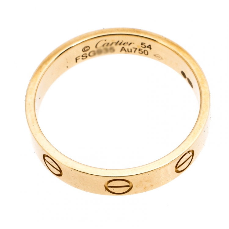 Pre Owned Cartier Love 18K Yellow Gold Mini Band Ring Size 54