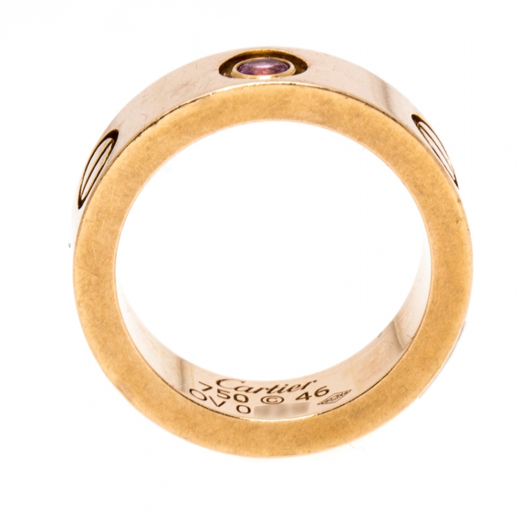 Pre Owned Cartier Love Pink Sapphire 18K Rose Gold Band Ring Size 46