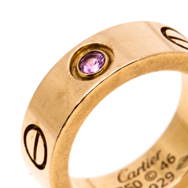 Pre Owned Cartier Love Pink Sapphire 18K Rose Gold Band Ring Size 46