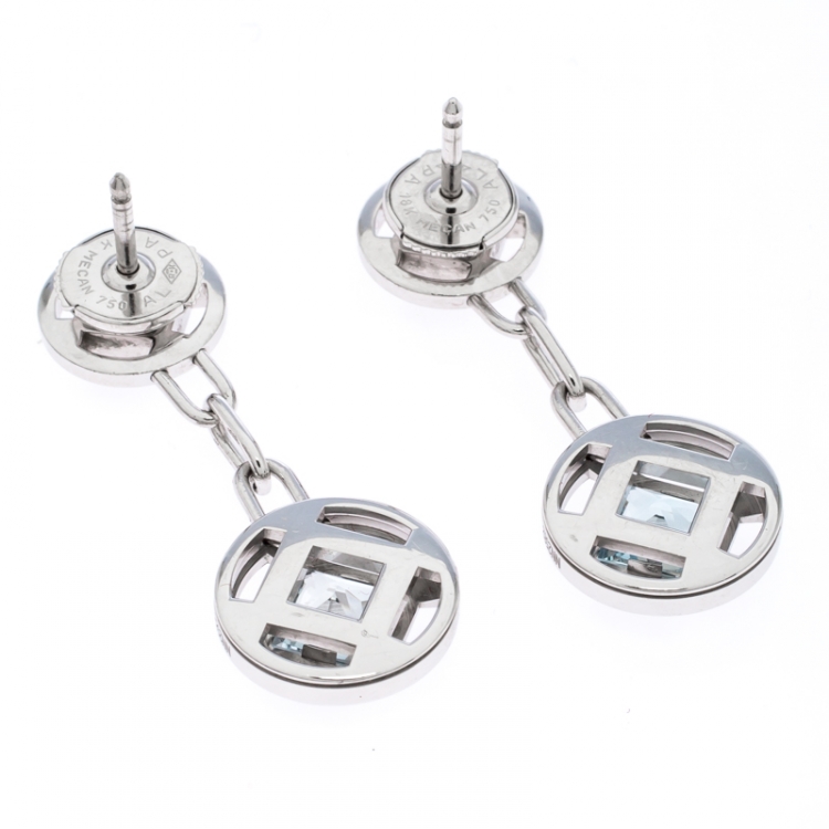 Pre Owned Cartier Pasha Diamond Blue Gemstone 18K White Gold Drop Earrings