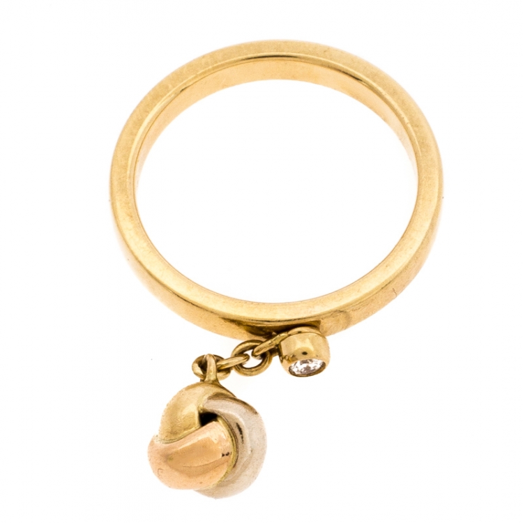 Pre Owned Cartier Diamond Three Tone 18K Gold Trinity Knot Charm Ring Size 54