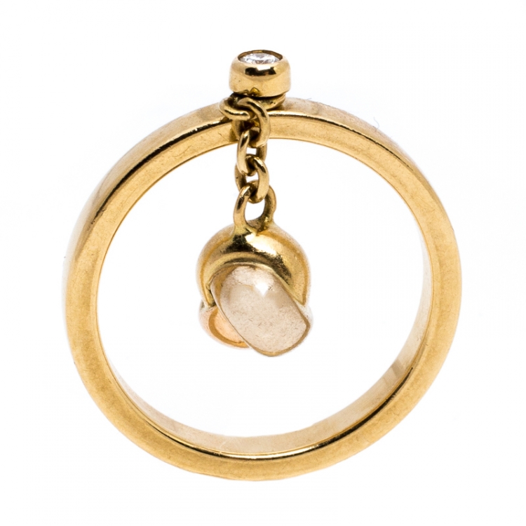 Pre Owned Cartier Diamond Three Tone 18K Gold Trinity Knot Charm Ring Size 54