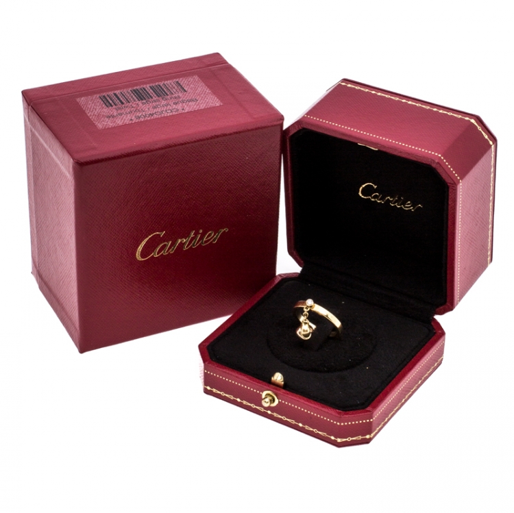 Pre Owned Cartier Diamond Three Tone 18K Gold Trinity Knot Charm Ring Size 54