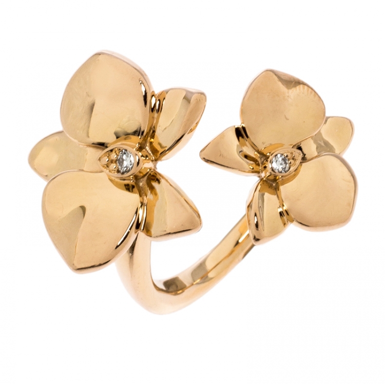 مملوكة مسبقًا Cartier 18K Rose Gold Caresse d'Orchidées par Cartier Diamond Ring Size EU 52