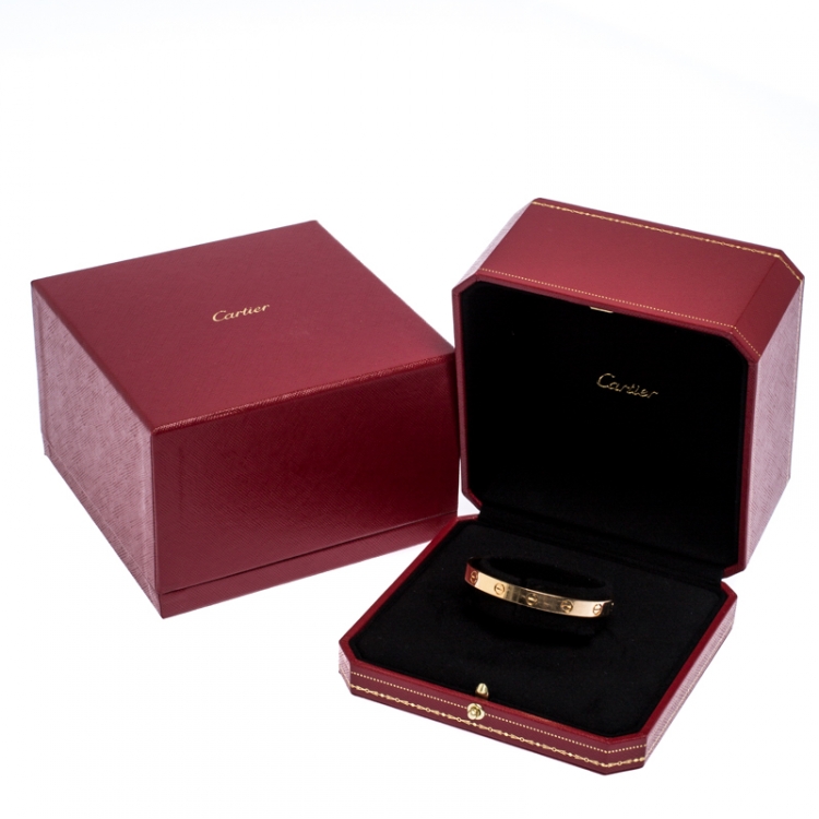 Pre Owned Cartier Love 18K Yellow Gold Open Cuff Bracelet Size 16