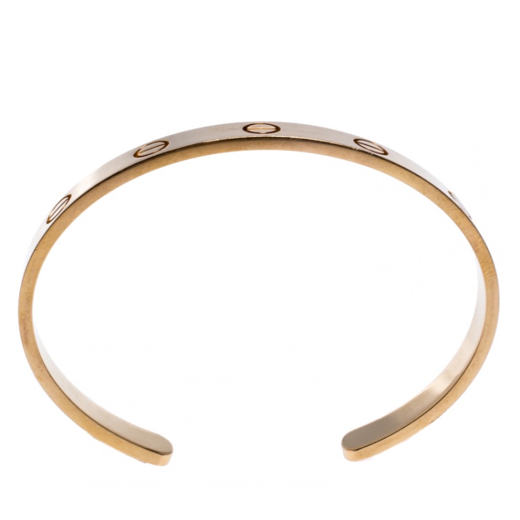 Pre Owned Cartier Love 18K Yellow Gold Open Cuff Bracelet Size 16
