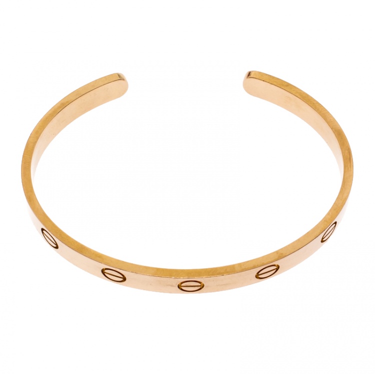 Pre Owned Cartier Love 18K Yellow Gold Open Cuff Bracelet Size 16