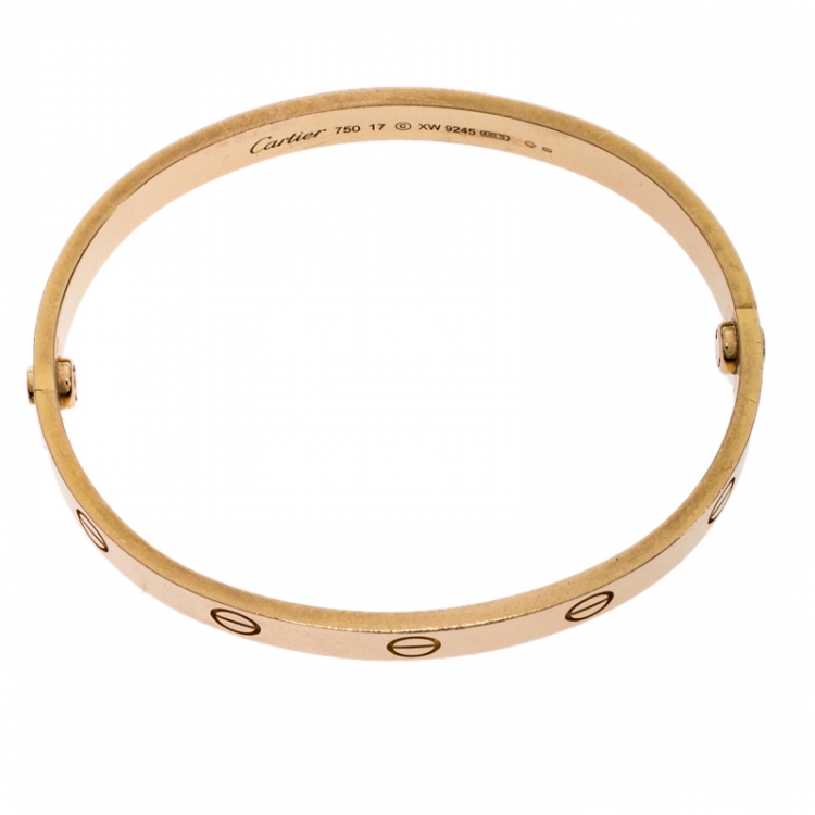 Pre Owned Cartier Love Yellow Gold Bracelet Size 17