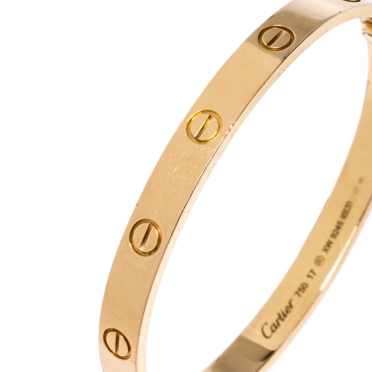 Pre Owned Cartier Love Yellow Gold Bracelet Size 17