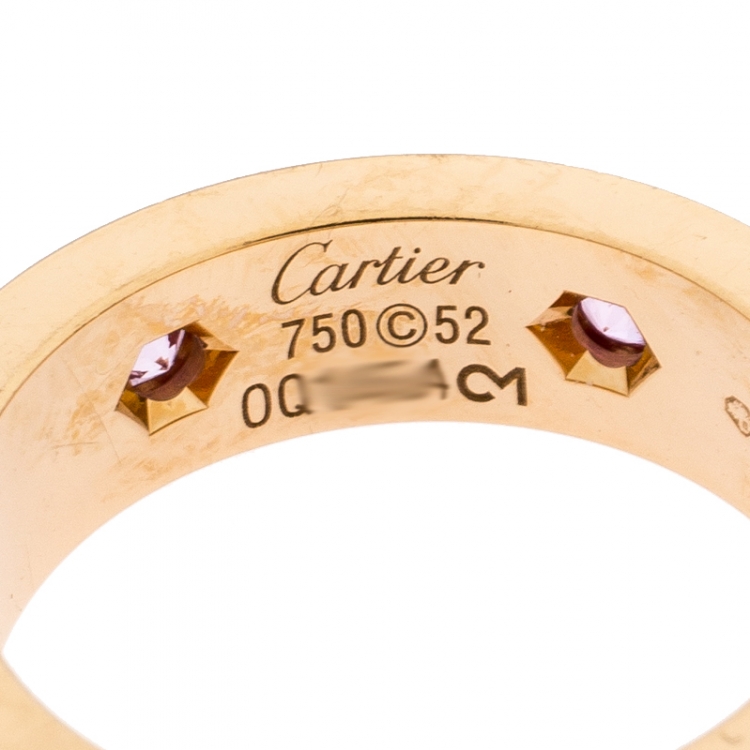 Pre Owned Cartier Love 18K Rose Gold and Pink Sapphire Band Ring Size EU 52.5