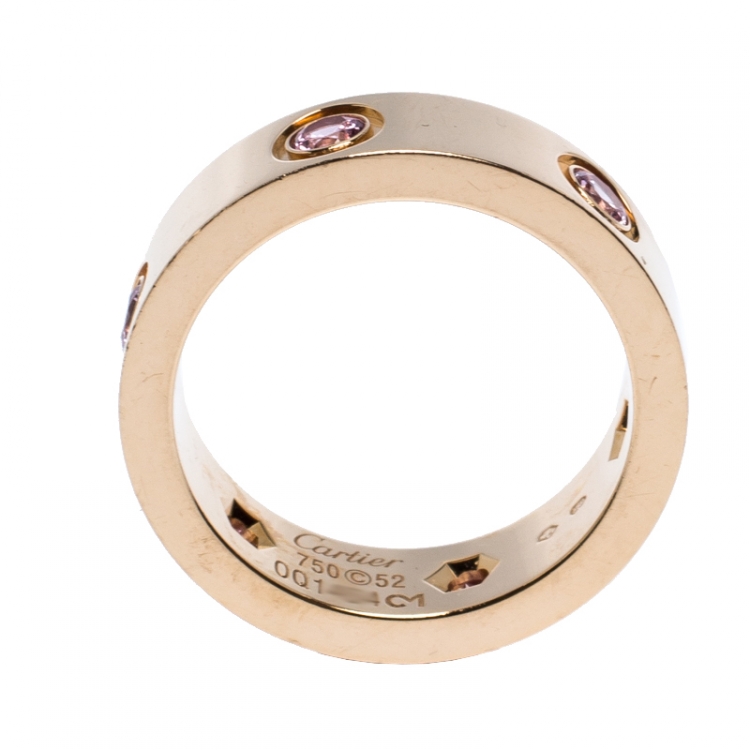 Pre Owned Cartier Love 18K Rose Gold and Pink Sapphire Band Ring Size EU 52.5