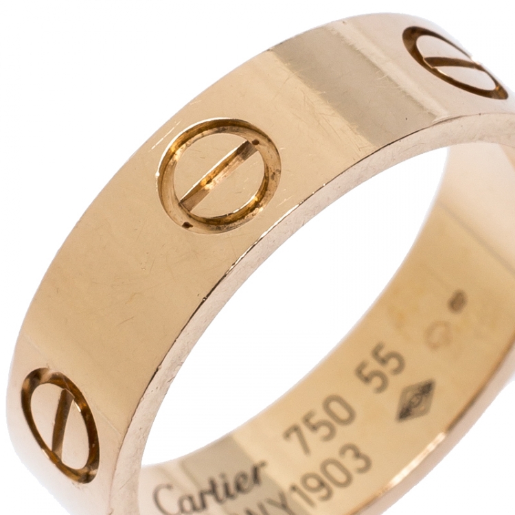 Pre Owned Cartier Love 18K Rose Gold Band Ring Size 55