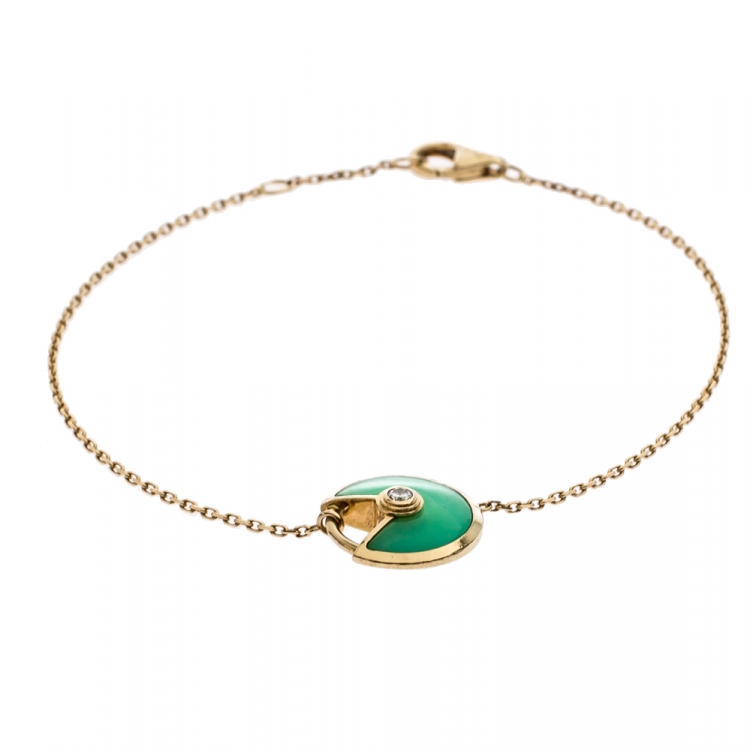 Pre Owned Cartier Amulette De Cartier Diamond Chrysoprase 18K Yellow Gold Bracelet