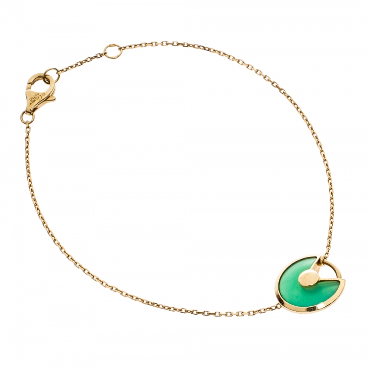 Pre Owned Cartier Amulette De Cartier Diamond Chrysoprase 18K Yellow Gold Bracelet