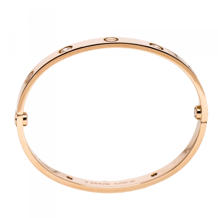 Pre Owned Cartier Love 4 Diamond 18K Rose Gold Bracelet 16