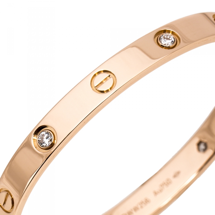 Pre Owned Cartier Love 4 Diamond 18K Rose Gold Bracelet 16