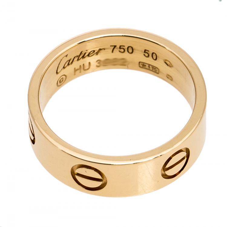 Pre Owned Cartier Love 18K Yellow Gold Band Ring Size 50