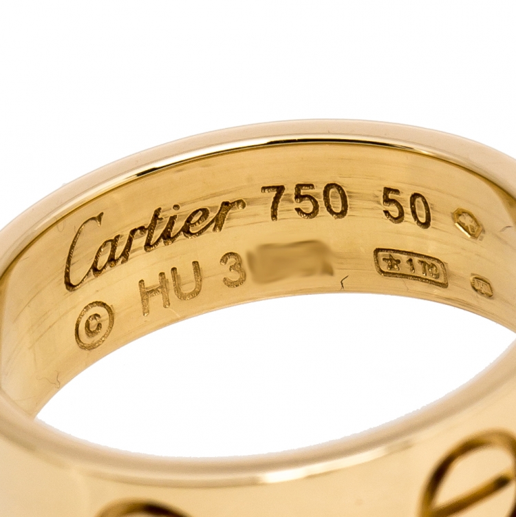 Pre Owned Cartier Love 18K Yellow Gold Band Ring Size 50