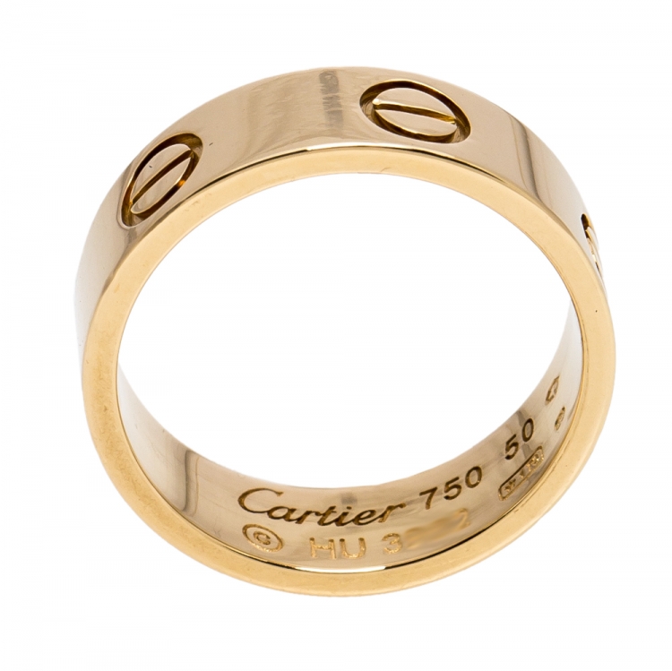 Pre Owned Cartier Love 18K Yellow Gold Band Ring Size 50