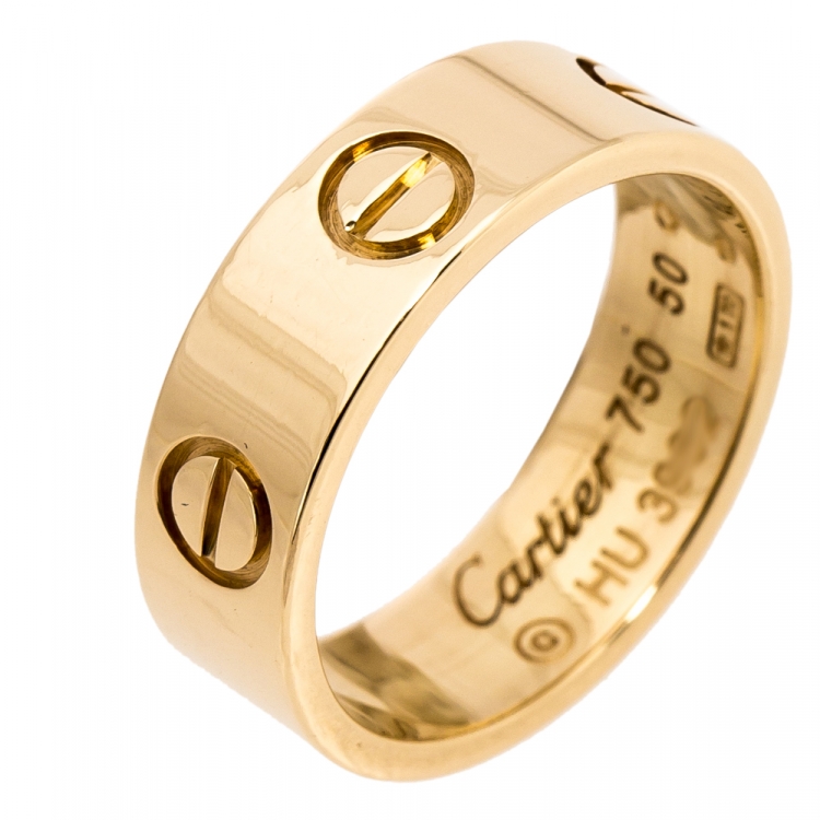 Pre Owned Cartier Love 18K Yellow Gold Band Ring Size 50
