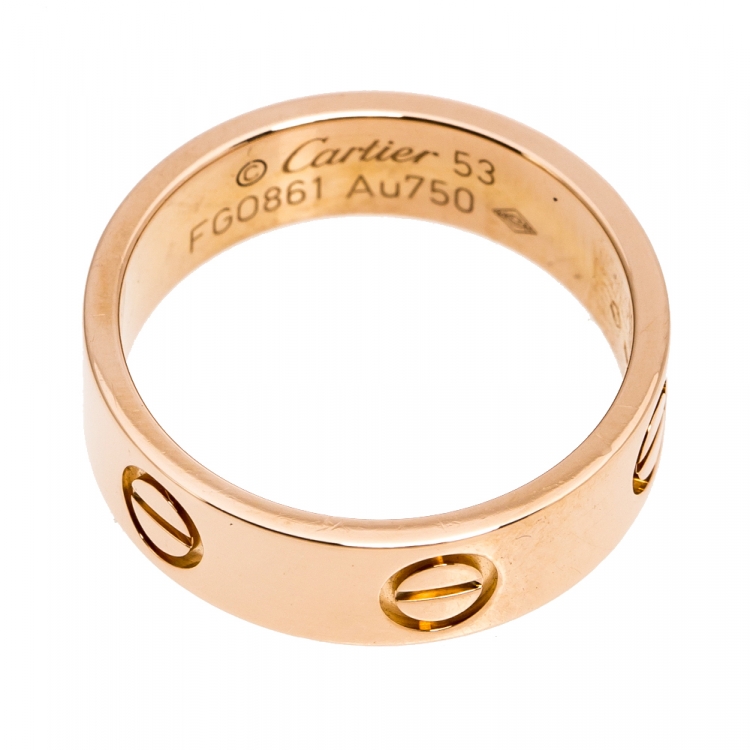 Pre Owned Cartier Love 18K Rose Gold Band Ring Size 53