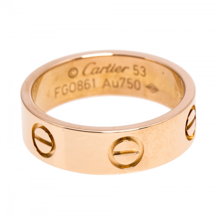 Pre Owned Cartier Love 18K Rose Gold Band Ring Size 53
