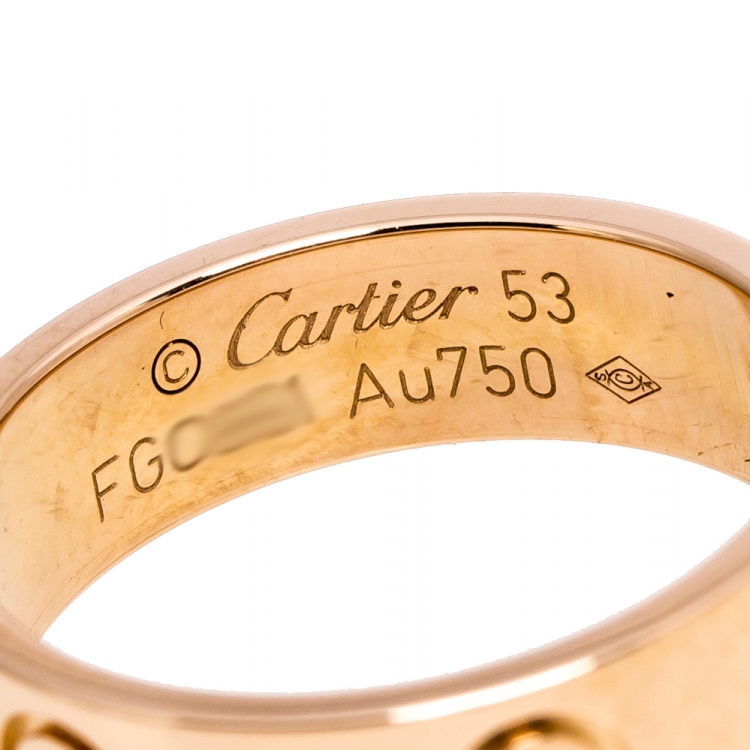 Pre Owned Cartier Love 18K Rose Gold Band Ring Size 53