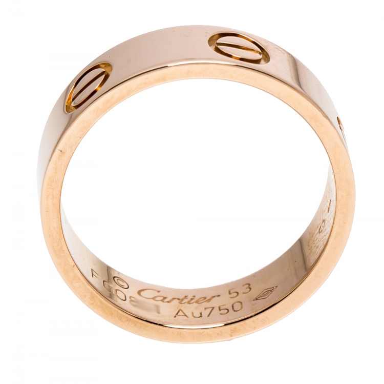 Pre Owned Cartier Love 18K Rose Gold Band Ring Size 53