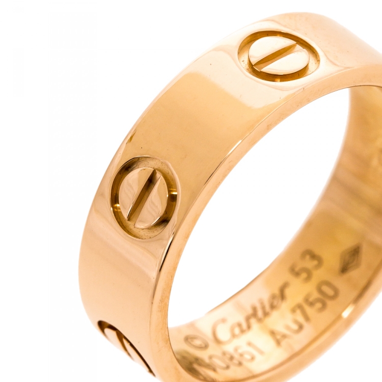 Pre Owned Cartier Love 18K Rose Gold Band Ring Size 53