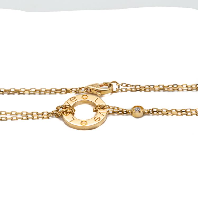 Pre Owned Cartier Love Yellow Gold Diamond Double Chain Necklace 